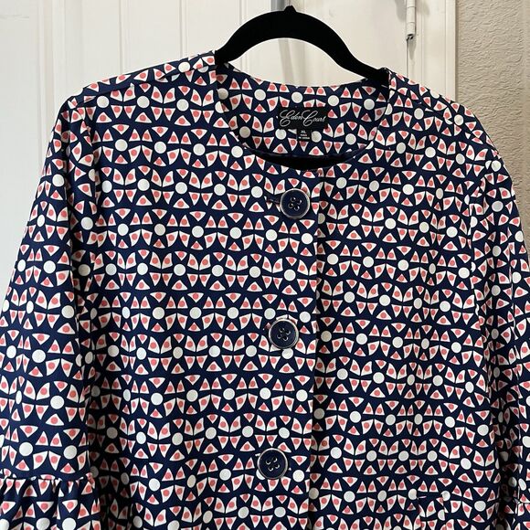 Eden Court Navy Cream Coral Geometric Preppy 3/4 Bell Sleeve Button Jacket XL - Picture 9 of 13